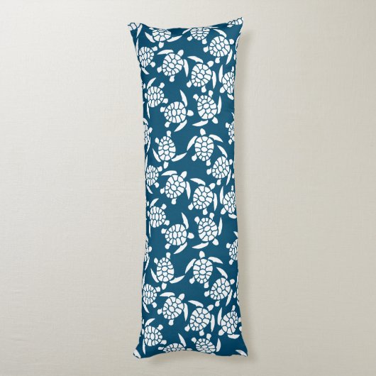 White en Blue Coastal Style Turtle Pattern Lichaamskussen (Achterkant (Verticaal))