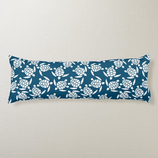 White en Blue Coastal Style Turtle Pattern Lichaamskussen (Voorkant)