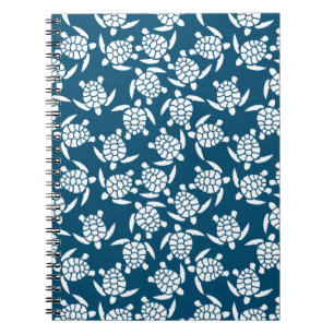 White en Blue Coastal Style Turtle Pattern Notitieboek