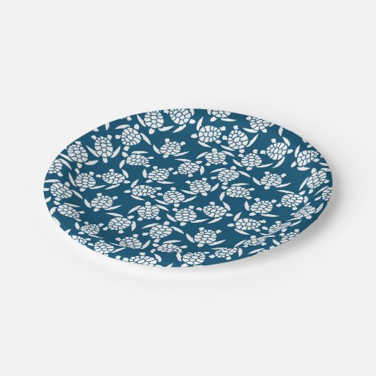 White en Blue Coastal Style Turtle Pattern Papieren Bordje (Gekanteld)