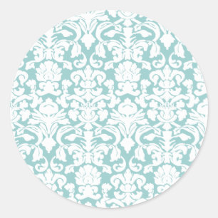 White en Blue Damask Ronde Sticker