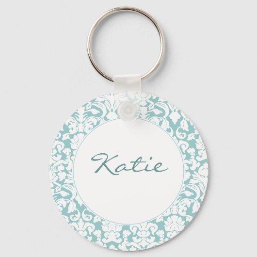 White en Blue Damask Sleutelhanger (Voorkant)