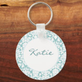 White en Blue Damask Sleutelhanger (Voorkant)