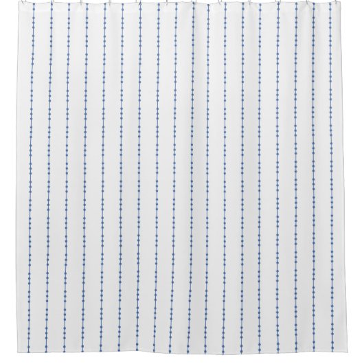 White en Blue Dot Pinstripe Shower Curtain Douchegordijn (Voorkant)