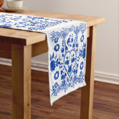 White en Blue European Folk Art Table Runner Korte Tafelloper (Voorbeeld)