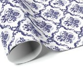 White en Blue Floral Damashen 4-patroon Cadeaupapier (Rol Hoek)