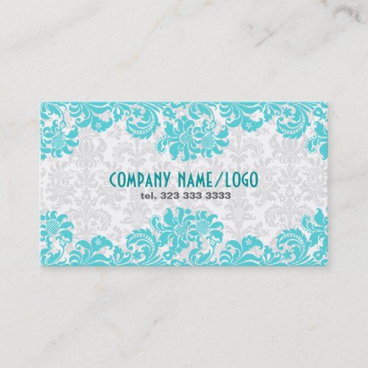 White en Blue  Floral Damaskers Visitekaartje (Voorkant)