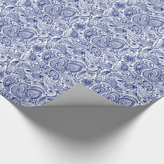 White en Blue Floral Paisley Pattern Cadeaupapier (Hoek)