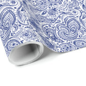 White en Blue Floral Paisley Pattern Cadeaupapier (Rol Hoek)