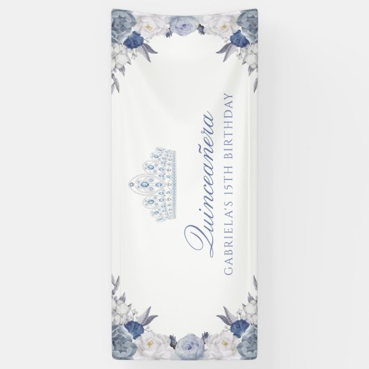 White en Blue Floral Quinceanera Spandoek (Verticaal)