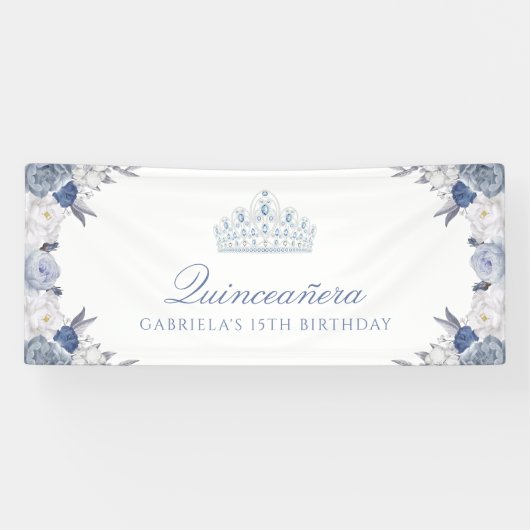 White en Blue Floral Quinceanera Spandoek (Horizontaal)