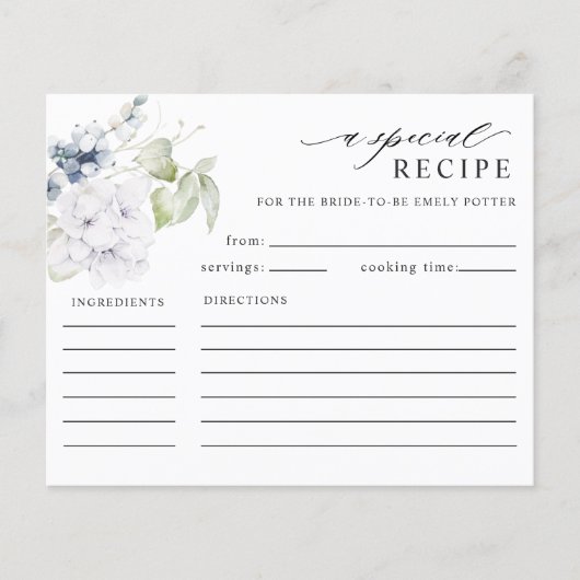 White en Blue Floral Vrijgezellenfeest Recipcard (Voorkant)