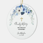 White en Blue Floral... word jij mijn Godmoeder? Keramisch Ornament (Links)