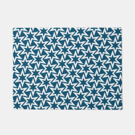 White en Blue Geometric Star Pattern Deurmat