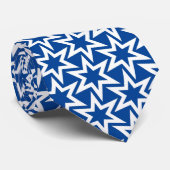 White en Blue Geometric Star Pattern Stropdas (Opgerold)