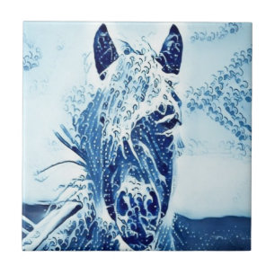 White en Blue Horse Head Tile Tegeltje