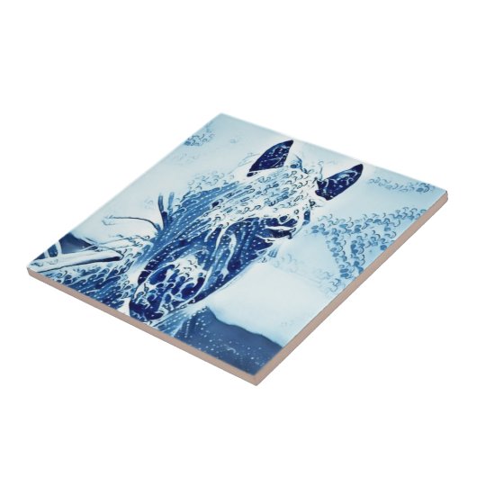 White en Blue Horse Head Tile Tegeltje (Zijkant)