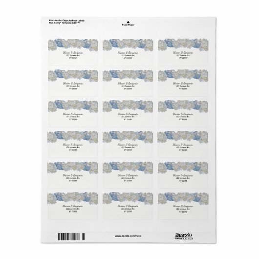 White en Blue Hydrangea Floral Address Label (Full Sheet)