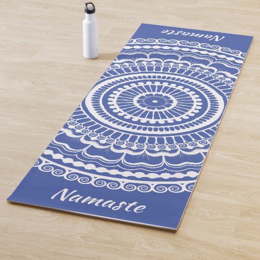 White en Blue Mehndi Henna Mandala Yoga Mat (In situ)