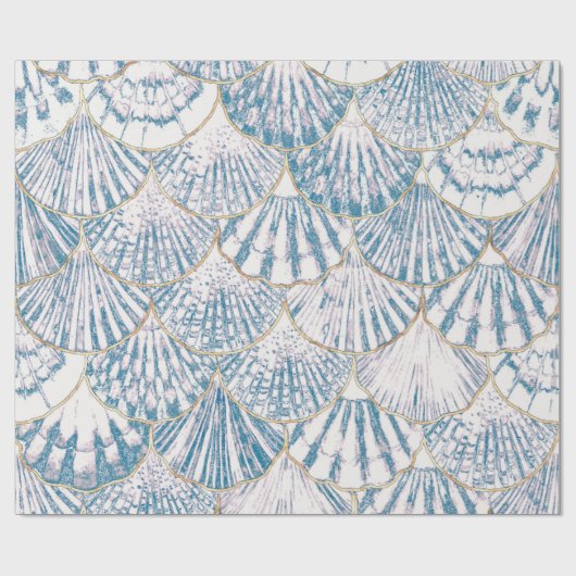 White en Blue Mermaid Scales Pattern Cadeaupapier (Vlak)