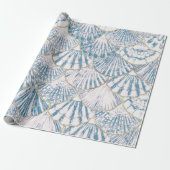 White en Blue Mermaid Scales Pattern Cadeaupapier (Uitgerold)