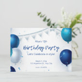 White en Blue Modern Birthday Party Kaart (Staand voorkant)