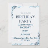 White en Blue Modern Birthday Party Kaart (Voorkant)
