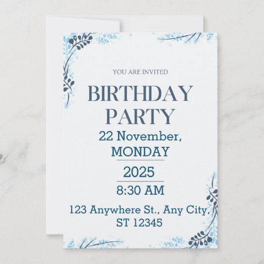White en Blue Modern Birthday Party Kaart (Voorkant)