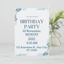 White en Blue Modern Birthday Party