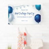 White en Blue Modern Birthday Party Spandoek (Insitu)