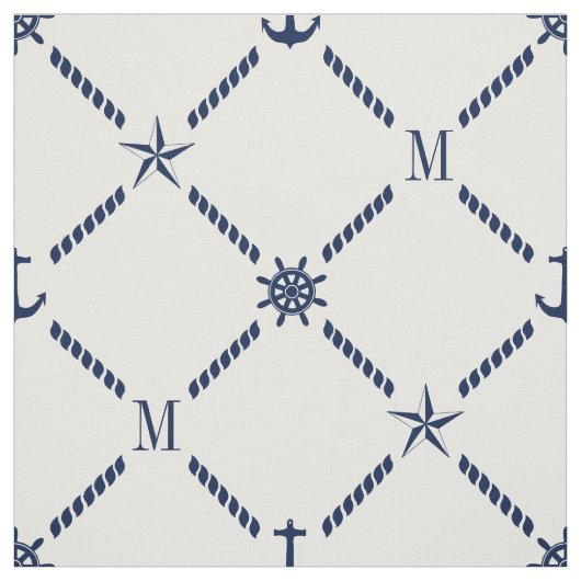 White en Blue Nautical Monogram Stof (Swatch)