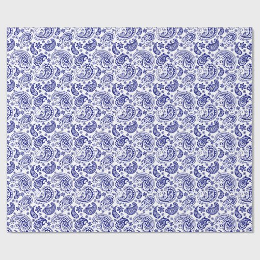 White en Blue Paisley Pattern Cadeaupapier (Vlak)