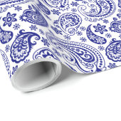 White en Blue Paisley Pattern Cadeaupapier (Rol Hoek)