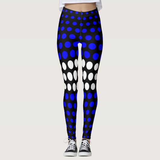 White en Blue Polka Dot Pattern Leggings (Voorkant)