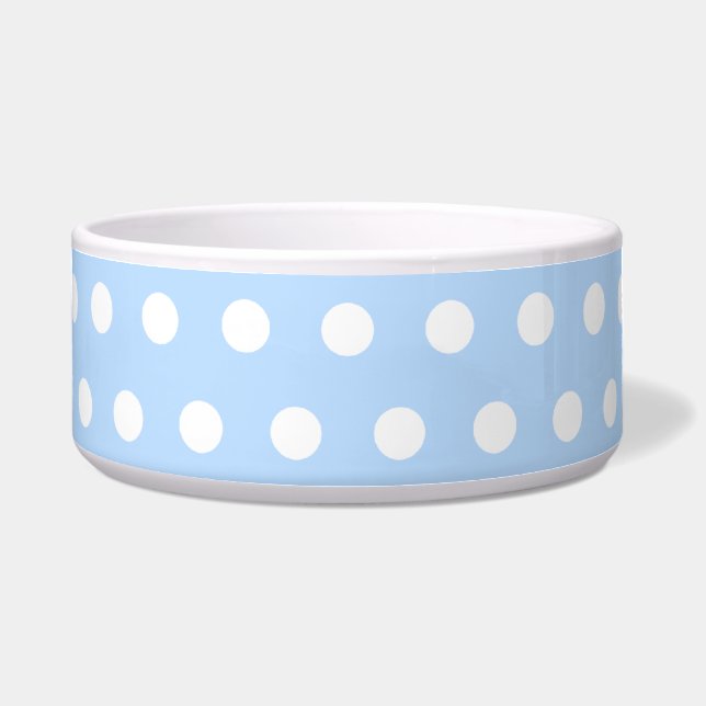 White en Blue Polka Dot Pattern. Spottig. Voerbakje (Voorkant)