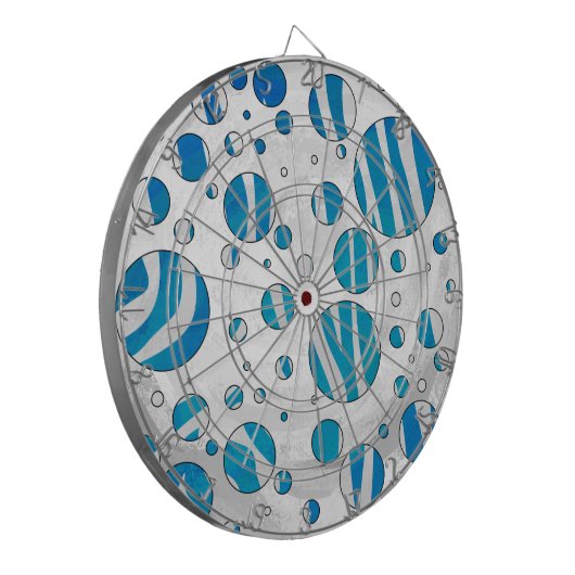 White en Blue Polka Dot Zebra Dartbord (Voorkant Links)