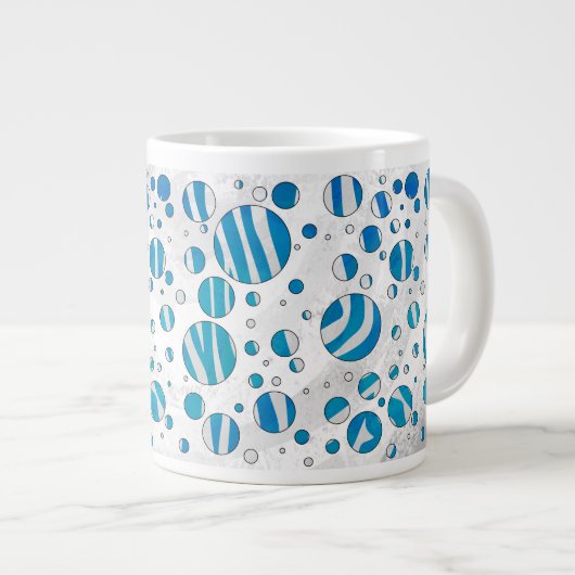 White en Blue Polka Dot Zebra Grote Koffiekop (Voorkant rechts)