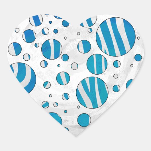 White en Blue Polka Dot Zebra Hart Sticker (Voorkant)