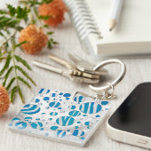 White en Blue Polka Dot Zebra Sleutelhanger (Voorkant Rechts)