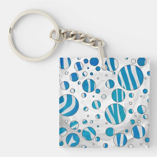 White en Blue Polka Dot Zebra Sleutelhanger (Voorkant)