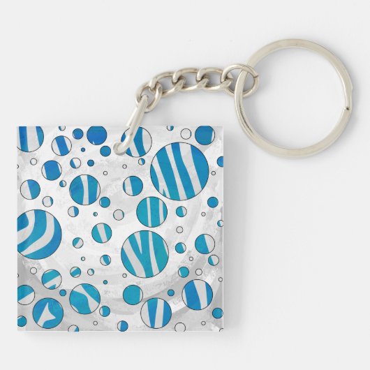 White en Blue Polka Dot Zebra Sleutelhanger (Achterkant)