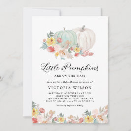 White en Blue Pumpkins Autumn Twins Baby shower Kaart