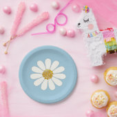 White en Blue Retro Modern Daisy Flower Papieren Bordje (Feest)