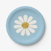 White en Blue Retro Modern Daisy Flower Papieren Bordje (Voorkant)