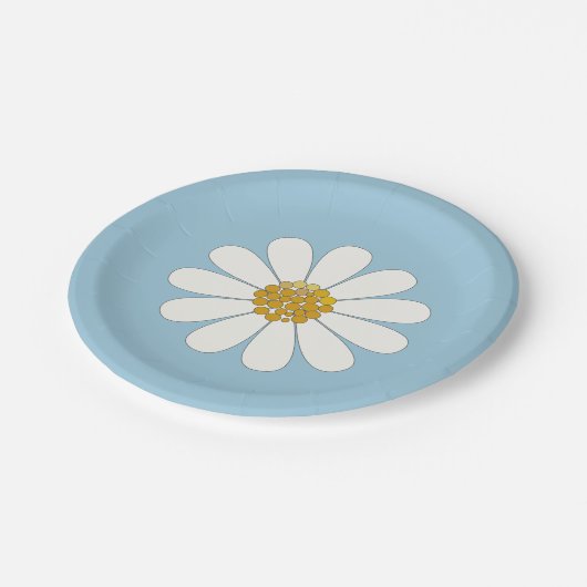 White en Blue Retro Modern Daisy Flower Papieren Bordje (Gekanteld)