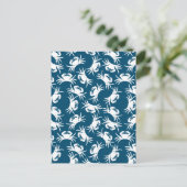 White en Blue Seamless Crab Pattern Briefkaart (Staand voorkant)
