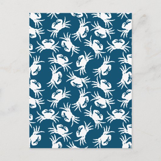 White en Blue Seamless Crab Pattern Briefkaart (Voorkant)