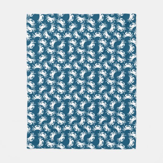 White en Blue Seamless Crab Pattern Fleece Deken (Voorkant)