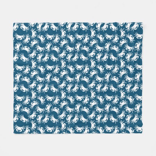 White en Blue Seamless Crab Pattern Fleece Deken (Voorkant (Horizontaal))