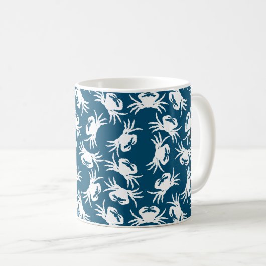 White en Blue Seamless Crab Pattern Koffiemok (Voorkant rechts)